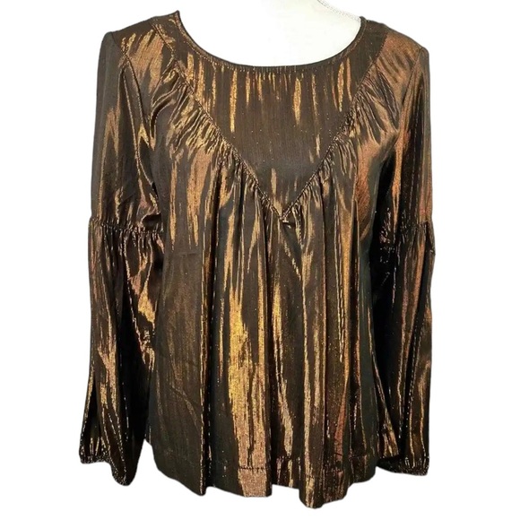 Anthropologie Amadi Merry Metallic  Bronze Blouse Size S - Picture 2 of 8